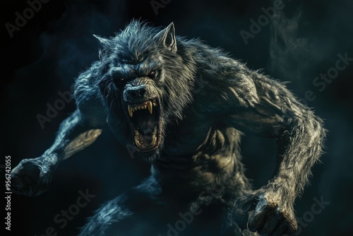 A Ferocious Werewolf Howling in the Darkness photo