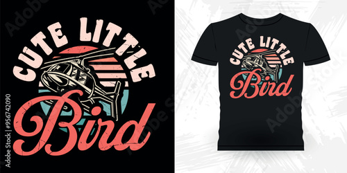 Cute Little Bird Funny Flying Helicopter Retro Vintage Pilot Helicopter T-shirt Design