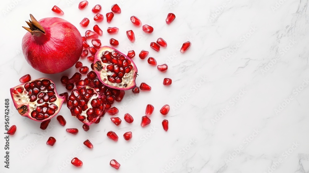 Fresh pomegranate seeds scattered on a marble surface, a brain-stimulating snack, antioxidant-rich.
Fresh pomegranate seeds scattered on a marble surface, a brain-stimulating snack, antioxidant-rich.