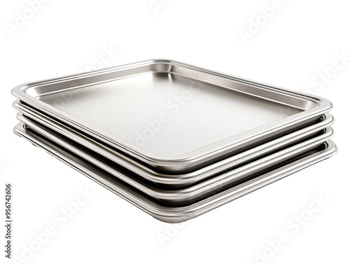 a stack of silver trays