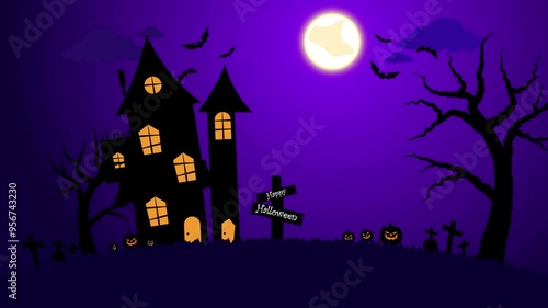 happy hallowen animated background happy hallowen spooky haunted house empty tree twigs pumpkin spooky full moon cemetery 4k photo