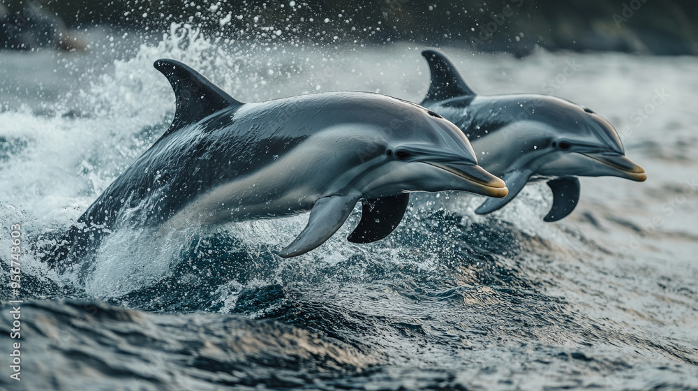 Fototapeta premium Dolphins jumping into the sea