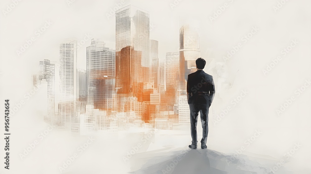 A digital artwork depicting an urban landscape, filled with architectural and industrial elements A digital artwork depicting an urban landscape, filled with architectural and industrial elements