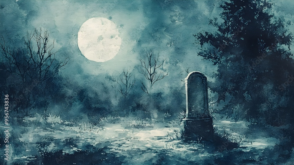 Moonlit Freshly Dug Grave in Eerie Silence with Watercolor Painting Aesthetic Moonlit Freshly Dug Grave in Eerie Silence with Watercolor Painting Aesthetic