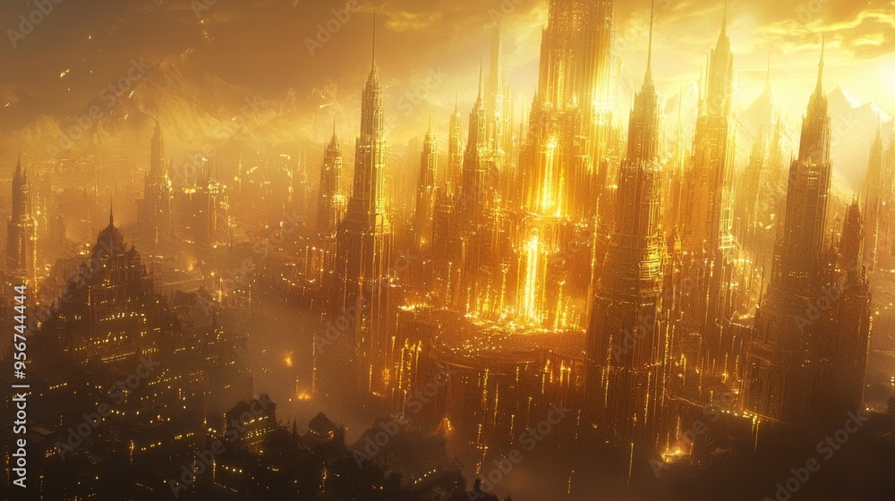 Golden Cityscape - Futuristic Urban Landscape. Golden Cityscape - Futuristic Urban Landscape.