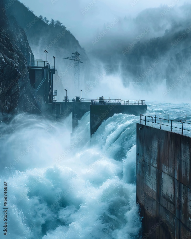 Fototapeta premium Hydroelectric dam with flowing water 