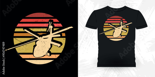 Funny Flying Helicopter Retro Vintage Pilot Helicopter T-shirt Design