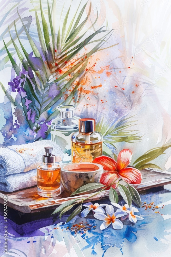 Fototapeta premium Luxury Spa Wellness. Relaxing Pamper Session with Natural Skincare and Aromatherapy