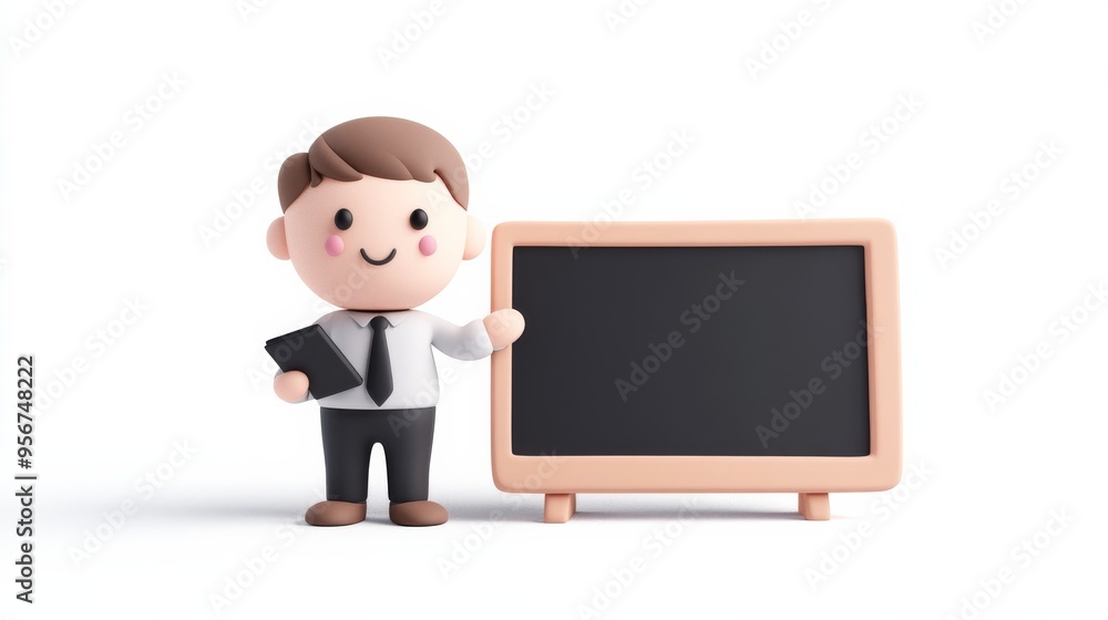 3D Cartoon Teacher Presenting Blank Blackboard. 3D Cartoon Teacher Presenting Blank Blackboard.