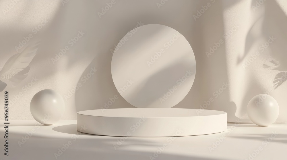Minimalist White Podium With Shadows for Product Display. Minimalist White Podium With Shadows for Product Display.