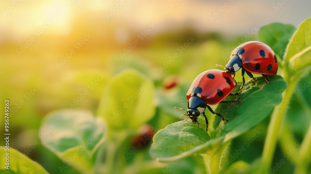 Ladybugs Crawling on Organic Farm Plant Natural Pest Control Solution for Sustainable Agriculture and Eco Friendly Gardening Ladybugs Crawling on Organic Farm Plant Natural Pest Control Solution for Sustainable Agriculture and Eco Friendly Gardening