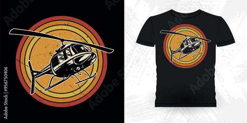 Funny Flying Helicopter Retro Vintage Pilot Helicopter T-shirt Design