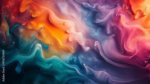 Abstract Swirling Fluid Painting with Vibrant Colors