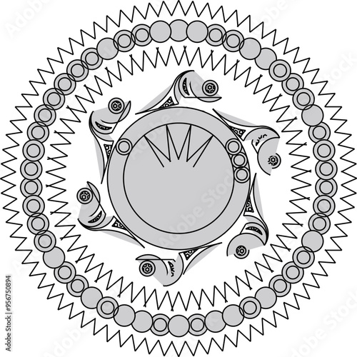 Vector sketch illustration silhouette design drawing rosette mandala ornament classic vintage ethnic traditional 