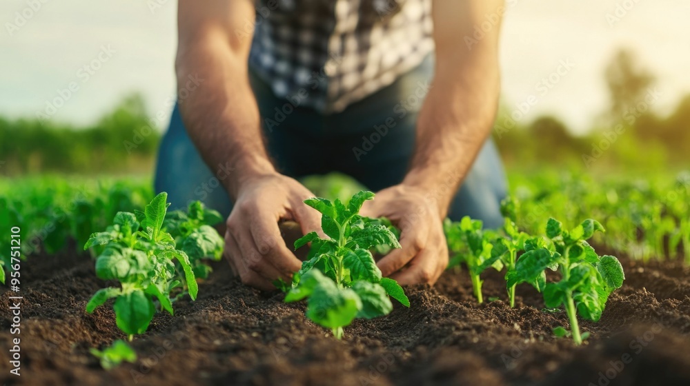 Farmer carefully weeding an organic garden by hand Cultivating sustainable and healthy produce through manual weed control and traditional farming practices Farmer carefully weeding an organic garden by hand Cultivating sustainable and healthy produce through manual weed control and traditional farming practices