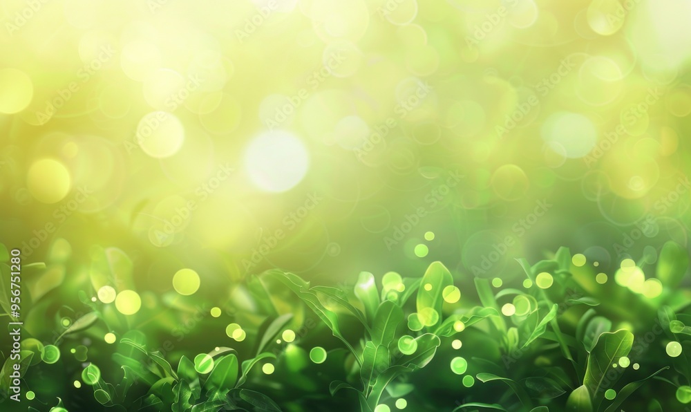 Obraz premium Green foliage with bokeh light background. Nature and springtime concept for design and print.