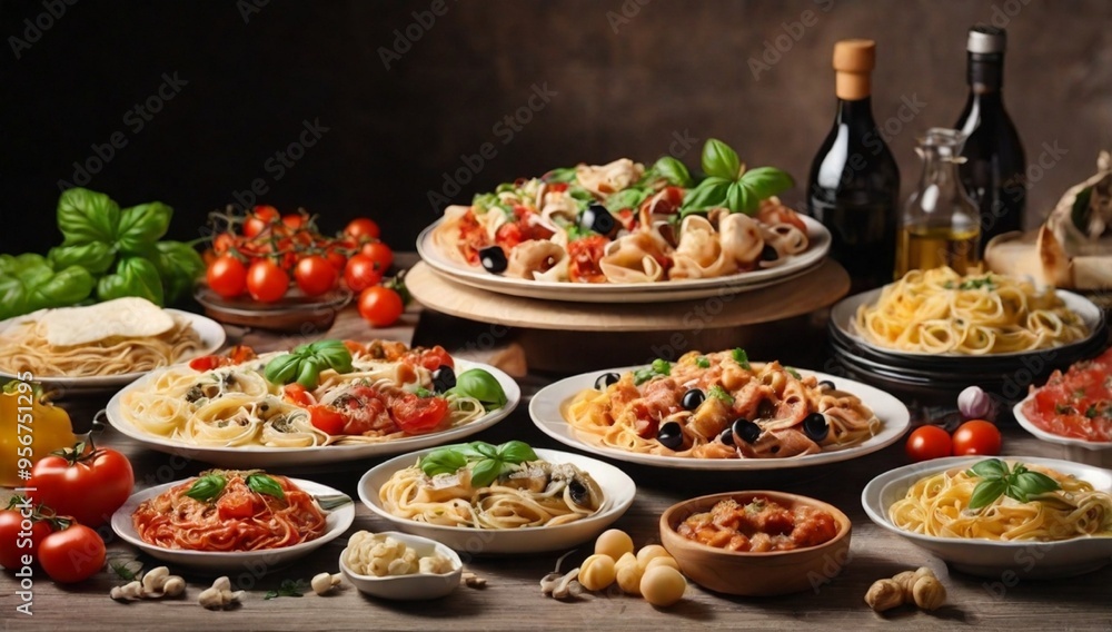 Fototapeta premium set of Italian food on the table. a variety of Italian food. 