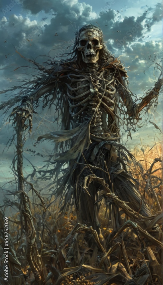 Fototapeta premium Digital illustration spooky creature dark eerie landscape appear