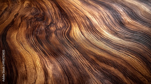 Close-up of Rich Brown Wood Grain with Curved Lines