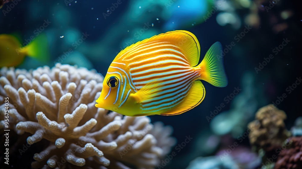 Beautiful zebrasoma salt water aquarium fish.generative AI Beautiful zebrasoma salt water aquarium fish.generative AI