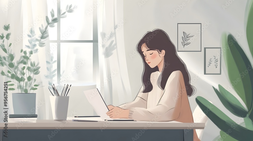 Young Girl Sketching and Relaxing at Creative Art Studio with Invitations Young Girl Sketching and Relaxing at Creative Art Studio with Invitations