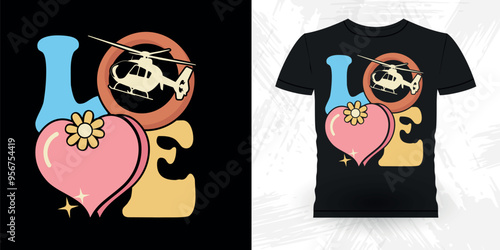 Funny Flying Helicopter Retro Vintage Pilot Helicopter T-shirt Design