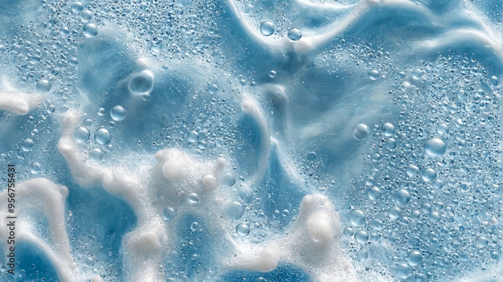 Close-up blue-colored surface bubbles scattered across it are Wh Close-up blue-colored surface bubbles scattered across it are Wh