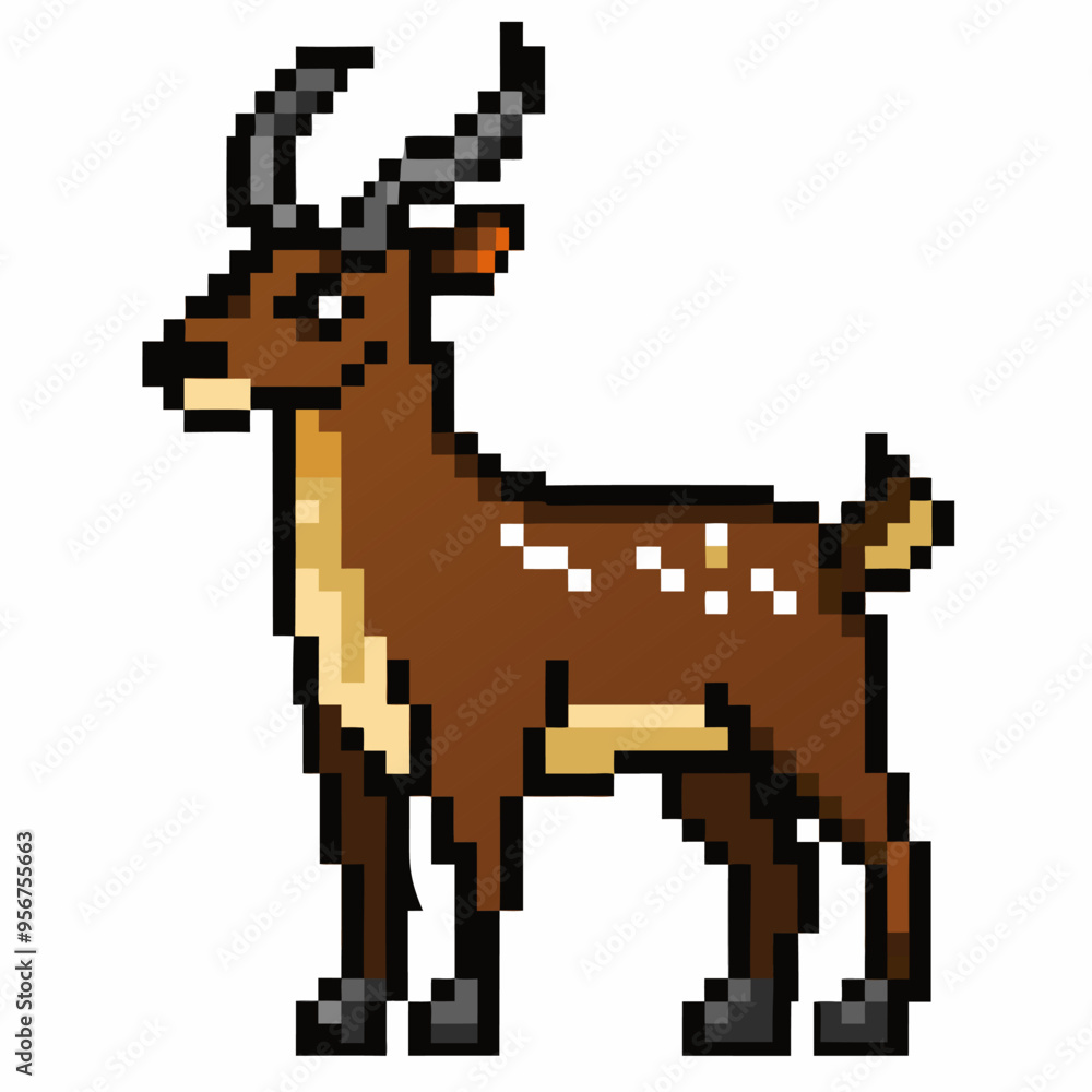 Obraz premium Pixel Art Deer with Antlers Retro Animal Illustration in 8 Bit Style