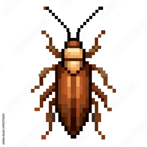 8 Bit Pixel Art Cockroach Illustration   Retro Gaming Style Insect Graphic