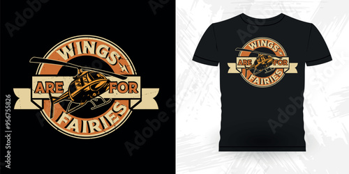 Funny Flying Helicopter Retro Vintage Pilot Helicopter T-shirt Design