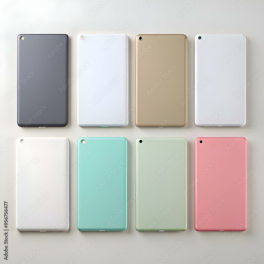 A collection of eight tablets in different colors. perfect for showcasing apps. websites. or design concepts. A collection of eight tablets in different colors. perfect for showcasing apps. websites. or design concepts.