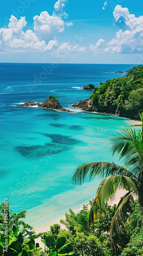 Top view a beautiful tropical beach in blue water and blue sky