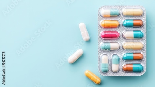 Pill box, organized with different colored capsules, flat design illustration