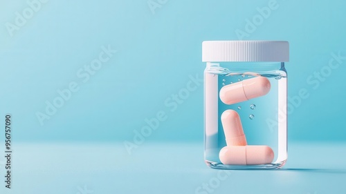Pill dissolving in water, effervescent effect, flat design illustration