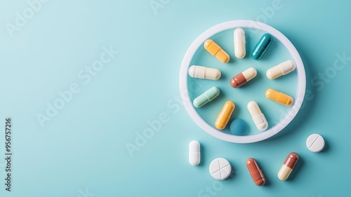 Pill organizer, weekly dosage with different capsules, flat design illustration
