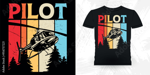 Funny Flying Helicopter Retro Vintage Pilot Helicopter T-shirt Design