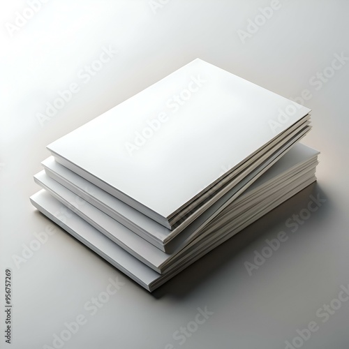 Stack of blank white brochures or magazines. perfect for showcasing your designs. brand. or text.