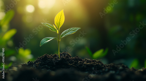 young plant in soil, Growing sprouts, green sprouts, growth, initial stage concept, sprouts growing from the ground, start 