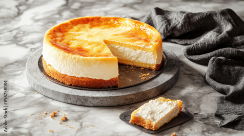 Delicious Creamy Cheesecake on a Stylish Marble Background photo