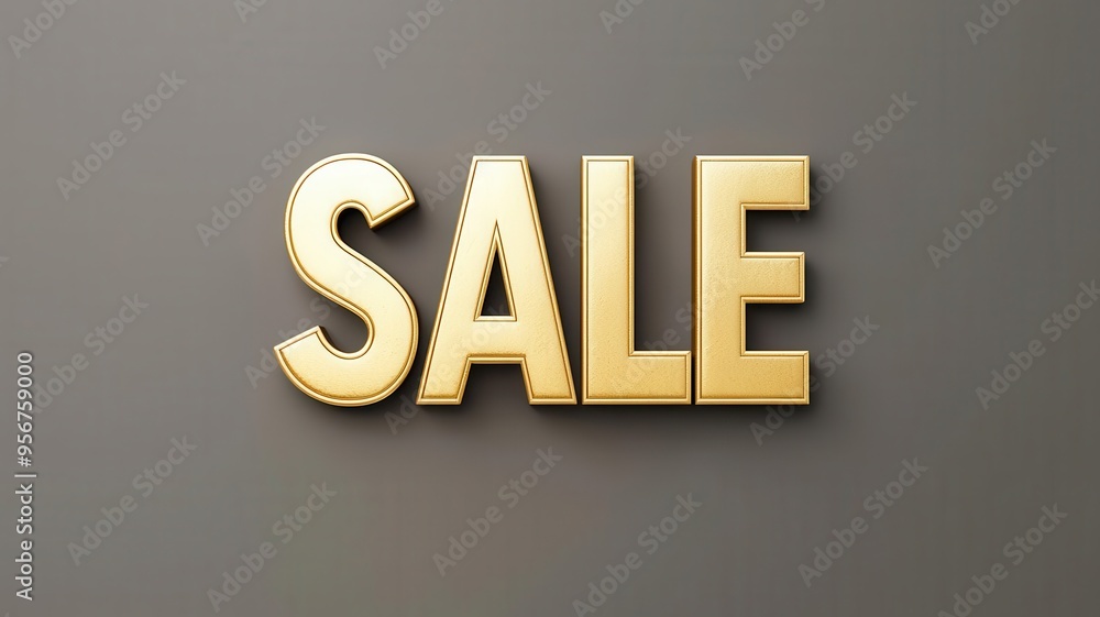 Shiny gold text depicting a sale on a neutral background, perfect for advertising and promotional materials. Shiny gold text depicting a sale on a neutral background, perfect for advertising and promotional materials.