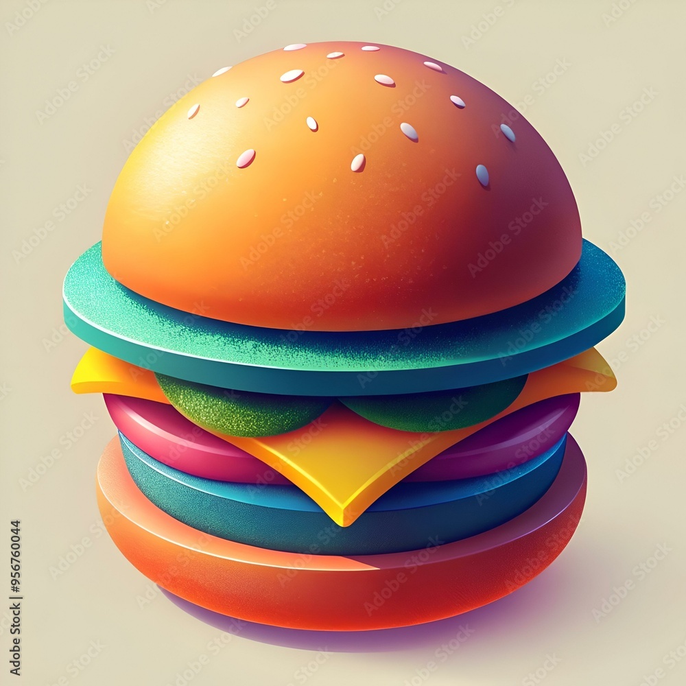A vibrant 3D illustration of a hamburger with a colorful. modern design. A vibrant 3D illustration of a hamburger with a colorful. modern design.