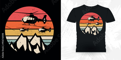 Funny Flying Helicopter Retro Vintage Pilot Helicopter T-shirt Design