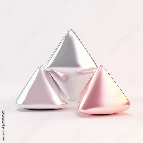 Wallpaper Mural Cute 3D Silver Triangle Set: Minimalist Pastel Design on White Background 3 Torontodigital.ca