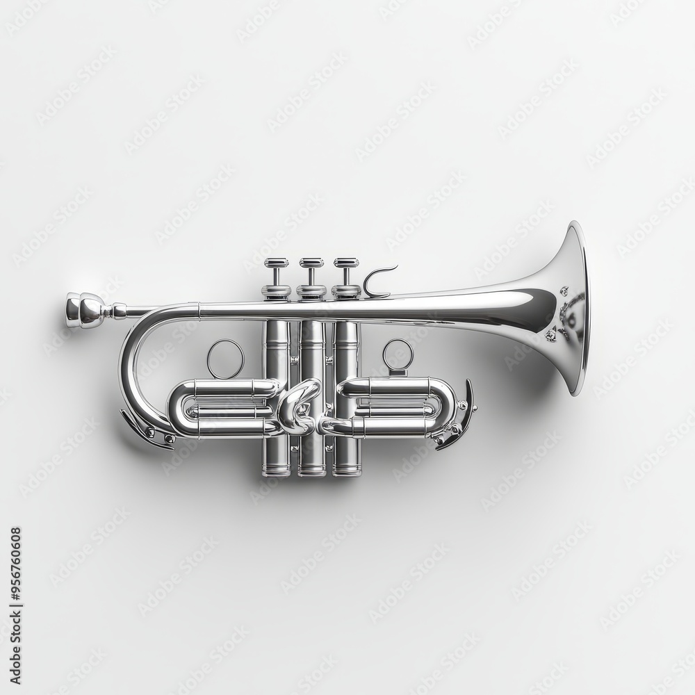 Obraz premium Cute Silver Trumpet: Minimalist 3D Illustration with Pastel Colors