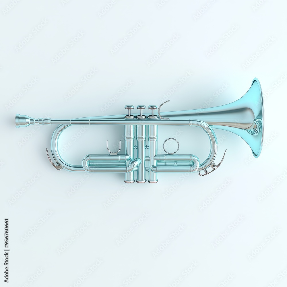 Obraz premium Cute 3D Silver Trumpet with Valves - Minimalist Whimsical Design