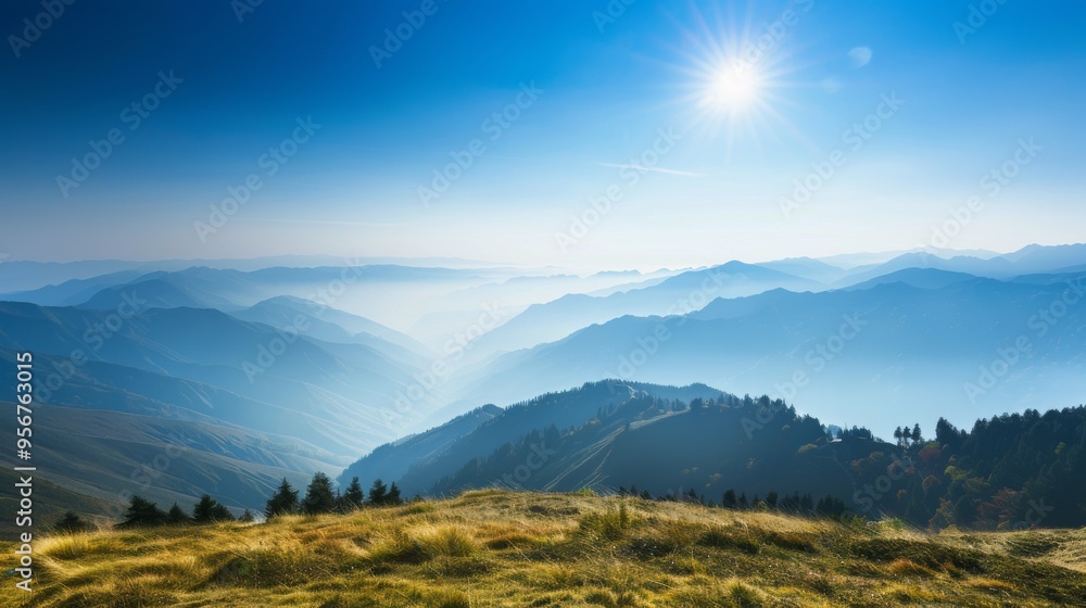 Obraz premium Serene mountain landscape with a clear sky