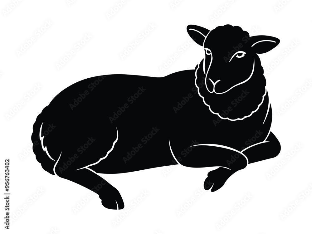 Obraz premium Lying Sheep Silhouette Illustrations