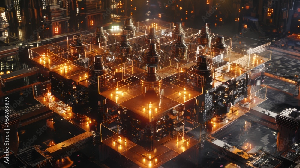 Futuristic Cityscape with Glowing Lights. Futuristic Cityscape with Glowing Lights.