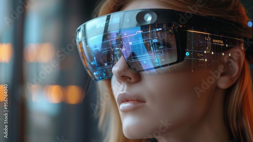 Woman Wearing Augmented Reality Glasses.