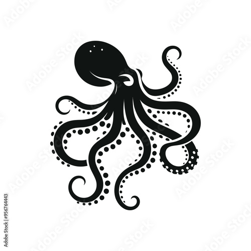 Detailed Octopus Silhouette Vector Illustration for Ocean-Themed Designs
